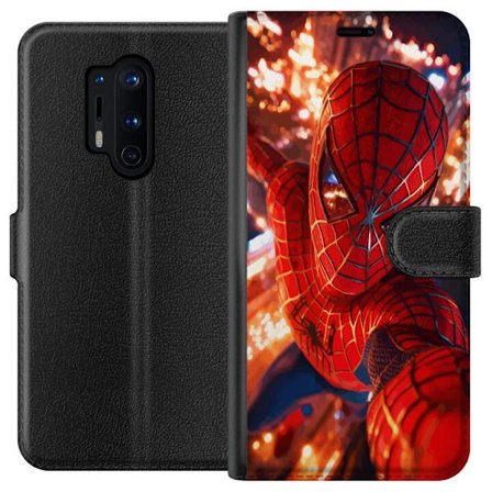 Yhteensopiva Lompakkokotelo OnePlus OnePlus 8 Pro Spider Man intensiivisessä toiminnassa välkkyvien valojen ja dynaamisen perspektiivin kera elokuva