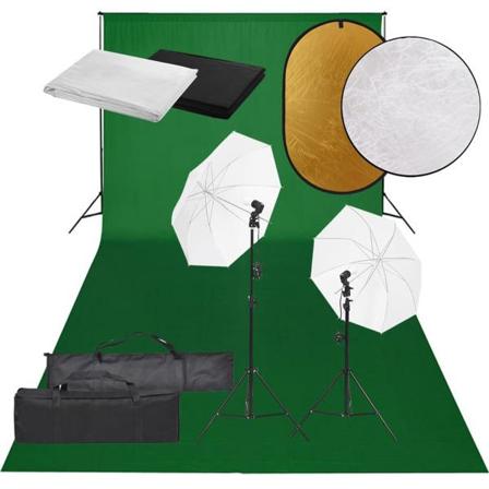 Vidaxl Fotostudio Med Lampor, Bakgrund Och Reflexskärm Svart