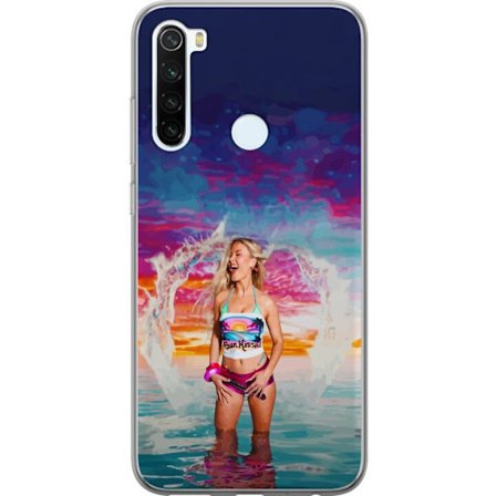 Kompatibelt Mobildeksel til Xiaomi Redmi Note 8 Blond kvinne i fargerik strandantrekk som leker i havet ved solnedgang