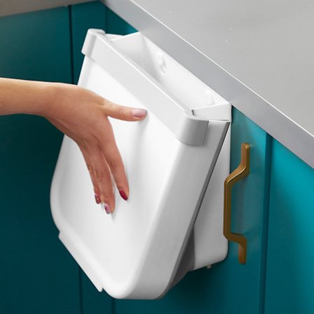 Vikbart avfallskorg för kök, väggmonterad utan att borra, förvaringsskorg för skåpsdörrar (Stor vit)