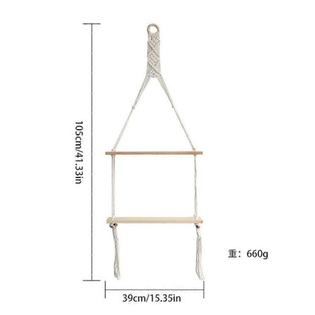 Handvävd vägghylla för grön växt i kruka av bomullsrep
