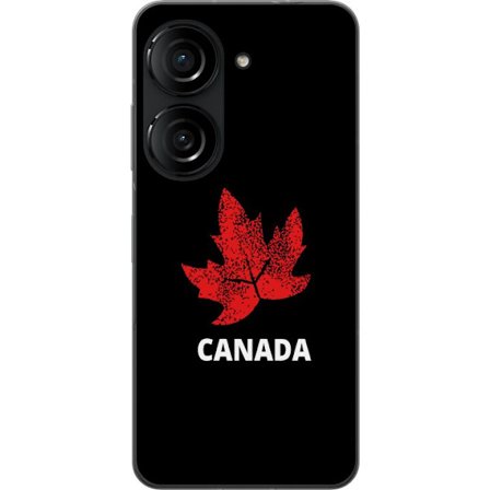 Yhteensopiva Puhelinkuori Asus Asus Zenfone 10 Graafinen vaahteralogo punaisella mustaa taustaa vasten, jossa on selkeä Kanada-viittaus ja minimalist