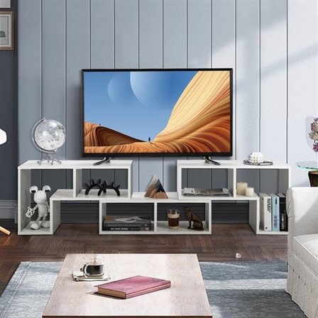 3-delt tv-bænk med hylder og opbevaring - Hvid