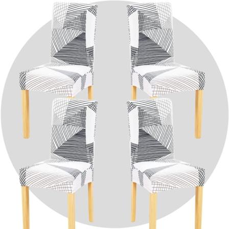 (Hvid geometri) Spisestolbetræk sæt af 4, strækbar aftagelig vaskbar