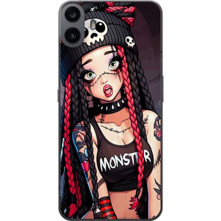 Kompatibelt Genomskinligt Skal till Nothing CMF Phone 1 Gotisk monster tjej illustration med flätat hår, dödskalle mössa och punkstil färgstarkt