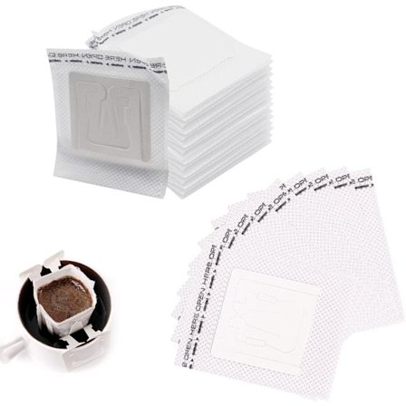 Kaffefilterposer - med hengeløkke - Bærbare kaffefiltre i papir for de fleste kopper - Reise, camping, hjem, kontor - Pakke med 100