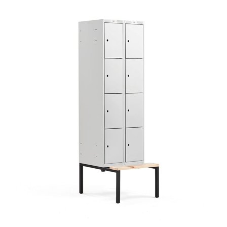 4 door locker CLASSIC, bench seat, 2 modules, 2120x600x550mm, grey