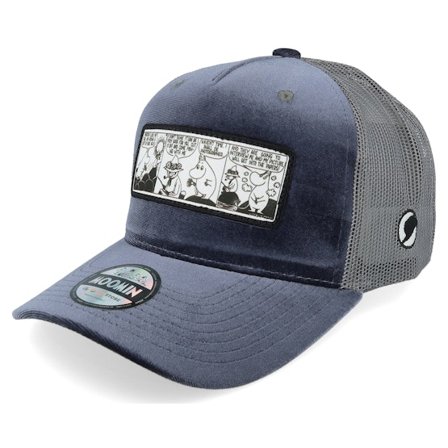 Moomin - Comic Strip Fishsing Grey Velvet Trucker Trucker Blue Cap - @ Hatstore