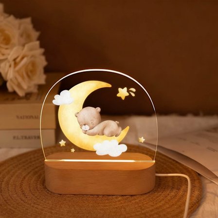 LED Dyr Lampe, Fødselsdagsgaver til Baby Pige, Bjørn Måne Soveværelseslampe, Børneværelsesindretning, Julegave til Barn