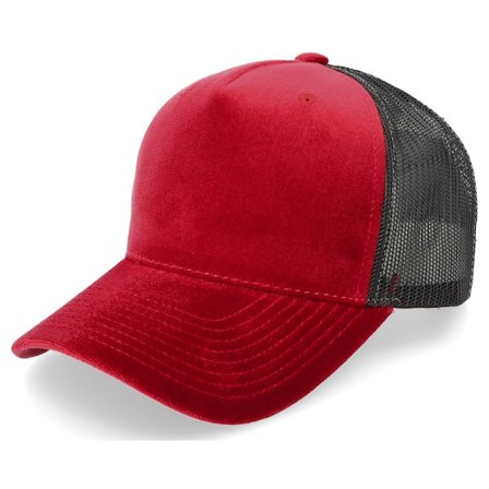 Equip - Rot trucker Cap - Velvet Red/Black A-frame Trucker @ Hatstore