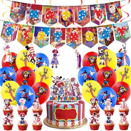 DEN FANTASTISKA DIGITALA CIRKUS-tema Födelsedagsfestdekoration Set B