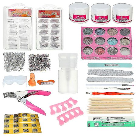 /EA/DIY Nagelkonst Akryl Glitter Pulver Kit Akryl Vätska Klistermärke 200st Nageltoppar - Aespa