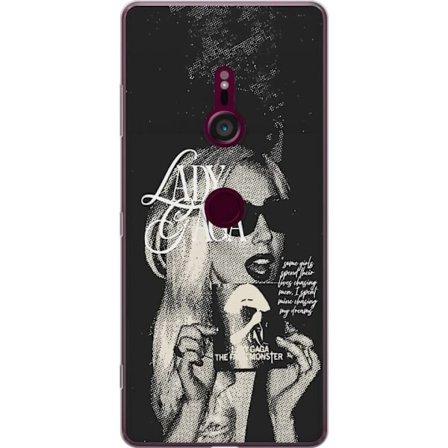 Kompatibel Mobilcover til Sony Xperia XZ3 Lady Gaga sort-hvid retroplakat med solbriller og popkunst-æstetik