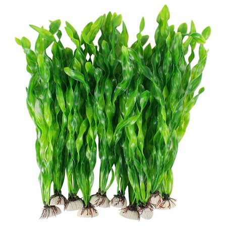 Pakke med 10 kunstige alger vannplanter for akvarier plast grønn KLB