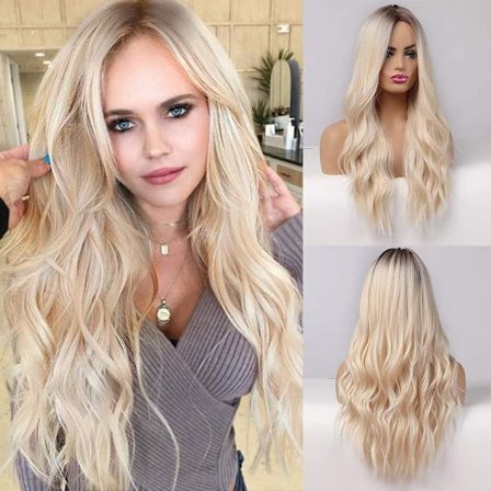 Midtskill wig med lange krøller, parykk for kvinner, 24 tommer