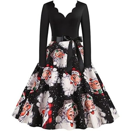 BTBDYDH Halloween Klänning Retro Långärmad V-ringad Klänning Utsvängd Vintage Hepburn Klänningar Pumpa Fladdermus Häxa Tryckt Cosplay Party Kostym 