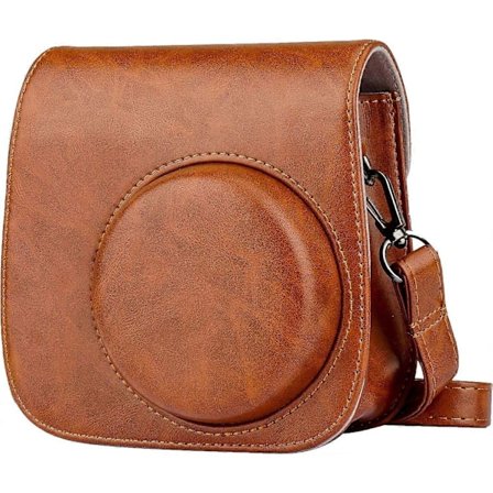 2025 Ny PU Läder Kameraväska Kompatibel med Fujifilm Instax Mini 11/Mini 9/Mini 8 Instantkameror med Justerbar Rem och Ficka (Brun)