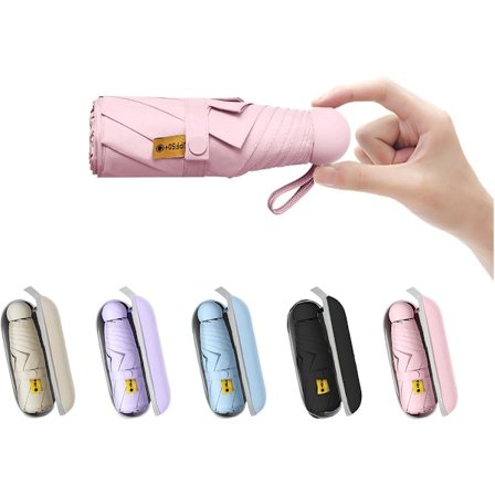 Paraplyer, Foldbar paraply, Mini rejseparaply, Til tasken, Med betræk, Lille, kompakt UV-beskyttelse, Letvægt, pink