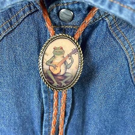 Banjo Frog Bolo Tie, Western Cowboy Bolo Tie för män, Western Banjo Tie Denim Tie Tillbehör