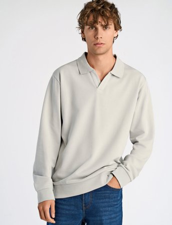 Lindbergh Jersey Split Neck W. Collar L/ - Grey - XL