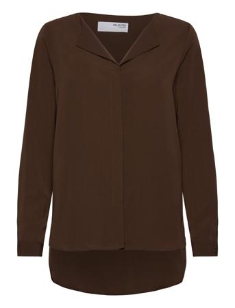 Slfsim -Dynella Ls Shirt O Selected Femme Brown