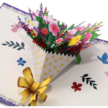 1 stk Håndlaget Nellikbukett 3D Pop Up Bursdagskort med