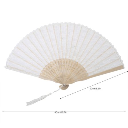 Foldbar vifte, japansk vintage stil håndlavet håndvifte blonder vifte til dekoration (hvid)