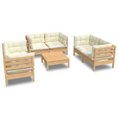 Vidaxl Loungegrupp Med Gräddvita Dynor 7 Delar Massiv Furu Creme
