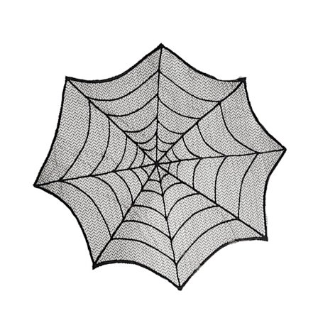 Halloween-dekoration, svart spets runt spSLINdelnätsöverdrag för Halloween-festdekoration, rund bordsduk 75 cm