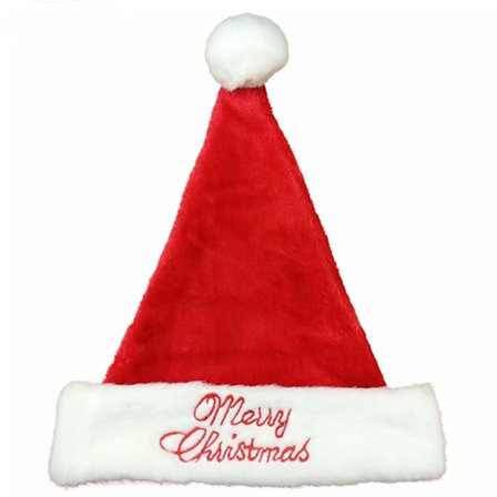 Embroidery Warm Plush Christmas Hat Santa Costume Xmas Party Gifts Decor - Red