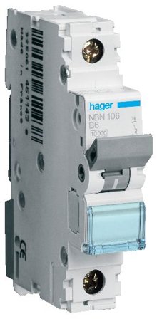 Hager NCN116 Automaattisulake 1-napainen, 10kA, C-käyrä 16A, Liitäntätulpat & kaapelit
