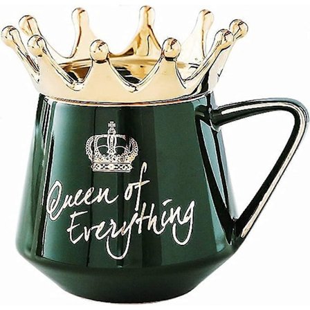 Queen of Everything -muki, keraaminen taidemuki kruunukannella ja lusikalla, keraaminen kahvikuppi lahjaksi ystävälle, opettajalle, tyttöystävälle, 