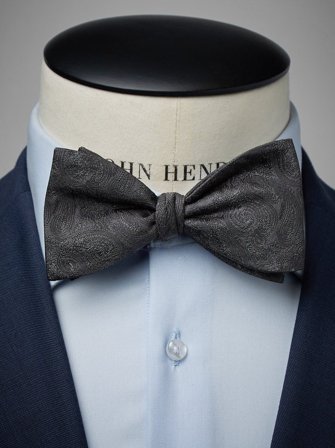 John Henric Men's Dark Grey Bow Tie Formal Size Self-tied