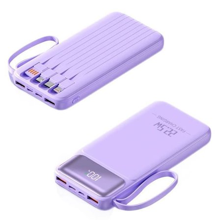 Powerbank - LUNAVO - 10000 mAh - Lila - 4 portar - Ultraflät med digital visning