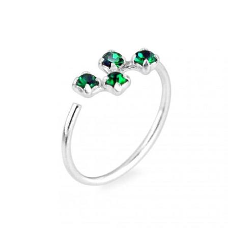 1 stk. 8 mm Nesepiercing ring i sølv med 4 smaragdgrønne CZ