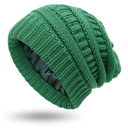 Fashionabla Nyhet 9 Färger Dam Vinter Varm Stickad Mössa Satin Silk Fodrad Kabelstickad Beanie Chunky Slouchy Skull Cap