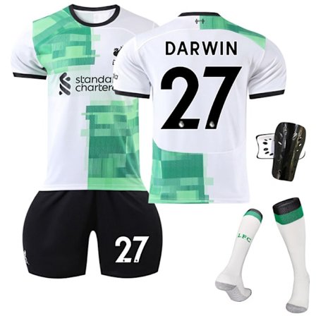 23/24 Liverpool udebanefodboldtrøjesæt med sokker og beskyttelsesudstyr