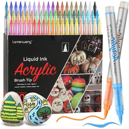 60 Akrylmaling Markører Penselspiss, Premium Akrylmaling Penner for Maling, Stoff, Hurtigtørkende Akrylmaling Markørsett for
