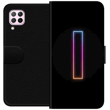 Kompatibel Tegnebogsetui til Huawei Huawei P40 lite Minimalistisk neonbogstav I i regnbuefarver mod mørk baggrund