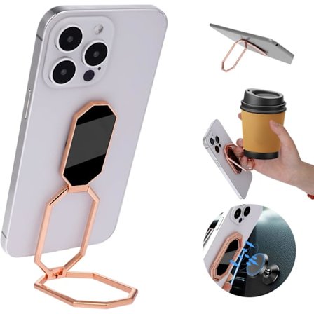 Ring Telefonhållare med Stativ 360° Rotation Metall Justerbar Mobiltelefonhållare Magnetisk Bakre Grepp för Bil Smartphones och surfplattor (Rose Gold