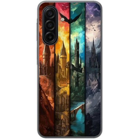 Kompatibel Mobilcover til Samsung Galaxy A17 5G Fire magiske slotte i forskellige elementfarver, episk fantasykunst med ild vand luft og mørke i deta