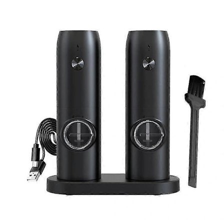 【PP】Elektrisk Kvern Mini Salt Pepperkvern Elektrisk Salt- og Pepperkvernsett Om 2 USB Oppladbare