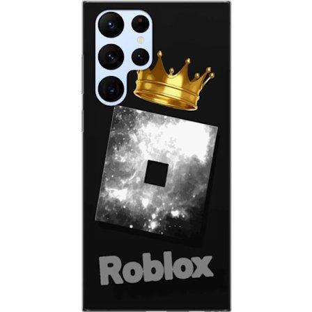 Kompatibelt Mobildeksel til Samsung Samsung Galaxy S22 Ultra 5G Minimalistisk svart og sølvfarget Roblox-symbol med gylden krone og luksuriøs gamer-