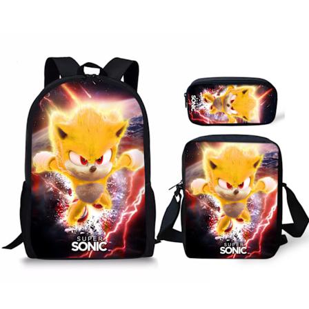 Ny Sonic børneskole rygsæk animeret 3d-printet rygsæk Sonic børnerygsæk i tre sæt Y #40
