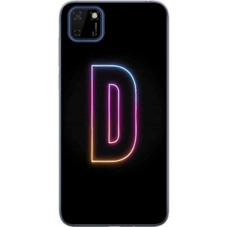Kompatibel Mobilcover til Huawei Huawei Y5p Minimalistisk neonbogstav D i farveskiftende lys mod sort baggrund i moderne digital design