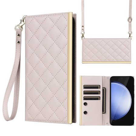 SKALO Samsung S25 FE Quiltattu olkahihna kullalla reunalla Lompakkokotelo - Beige