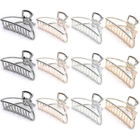 12 Pack Large Metal Hair Claw Clips, Hollow Non-slip Hair Catch For Women Girls