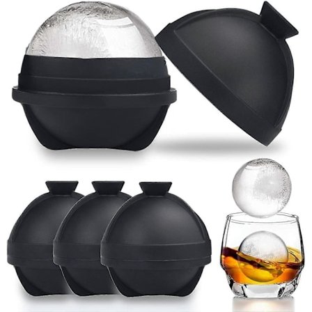 Isterningeform i silikone, isboldmaskine - Genanvendelige isboldforme i silikone med indbygget tragt - Til ca. 6 cm store isbolde til whisky (LGL)