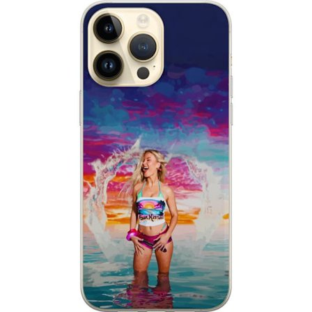 Kompatibel Mobilcover til Apple iPhone 15 Pro Max Blond kvinde i farverigt strandtøj, der leger i havet ved solnedgang