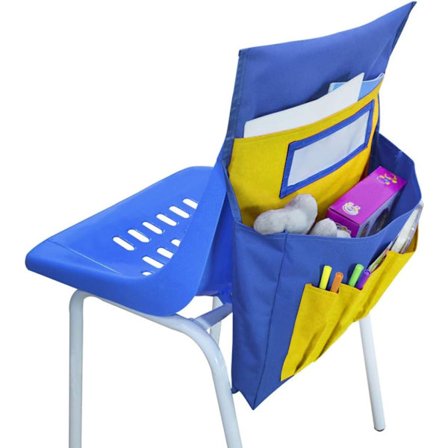 Stolrygglomme for klasserom med navnelapplomme, oppbevaringslommer for skolemateriell for barn, hengende oppbevaring